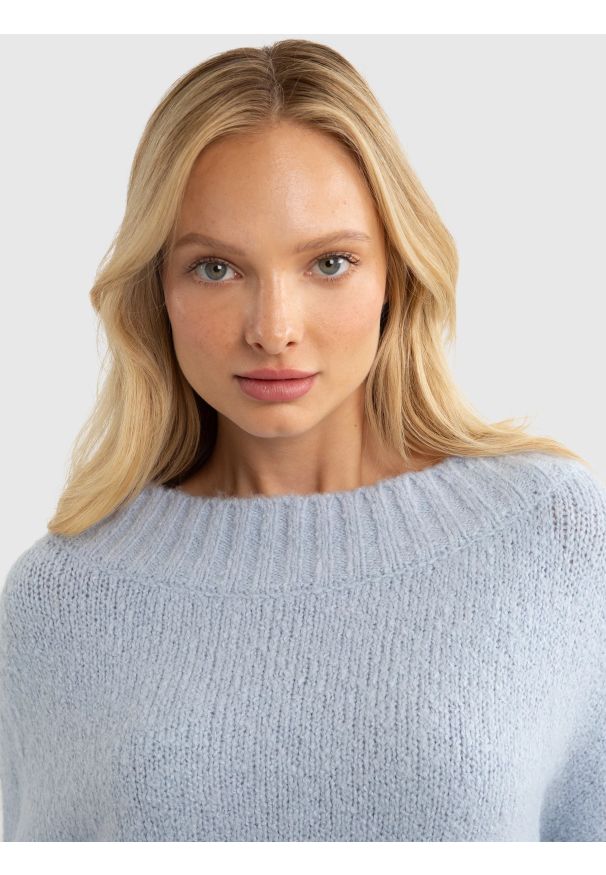 Big-Star - Sweter damski oversize z dodatkiem wełny błękitny Mayamiko 400. Okazja: na co dzień. Kolor: niebieski. Materiał: wełna. Styl: klasyczny, casual