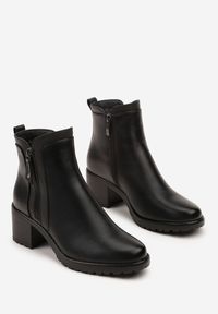 Born2be - Czarne Klasyczne Botki na Słupku z Ozdobnym Suwakiem Fesonea. Okazja: na co dzień. Zapięcie: zamek. Kolor: czarny. Materiał: jeans, dzianina. Obcas: na słupku. Styl: klasyczny