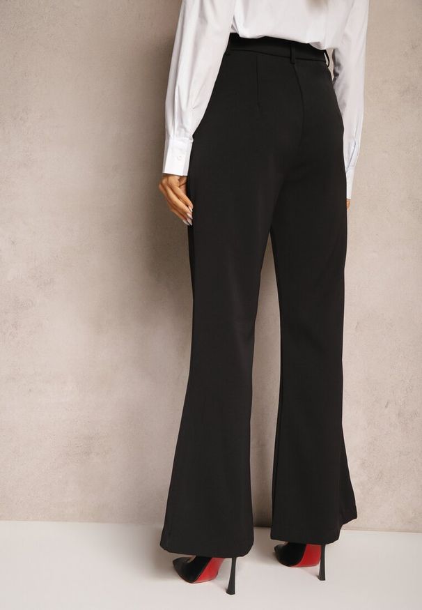 Renee - Czarne Casualowe Spodnie w Stylu Dzwonów High Waist Uinna. Okazja: na co dzień. Stan: podwyższony. Kolor: czarny. Styl: casual