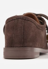 Born2be - Ciemnobrązowe Mokasyny VICES z Wkładką ze Skóry Natualnej Ozdobione Koralikami. Nosek buta: okrągły. Kolor: brązowy. Materiał: skóra. Wzór: aplikacja. Obcas: na obcasie. Styl: klasyczny. Wysokość obcasa: niski #4