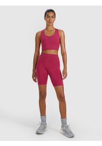 4f - 4F Biustonosz treningowy z niskim wsparciem - czerwony L. Kolor: czerwony. Materiał: elastan, włókno, syntetyk, materiał, guma. Rodzaj stanika: wyciągane miseczki. Wzór: gładki, ze splotem. Sport: fitness, joga i pilates #2