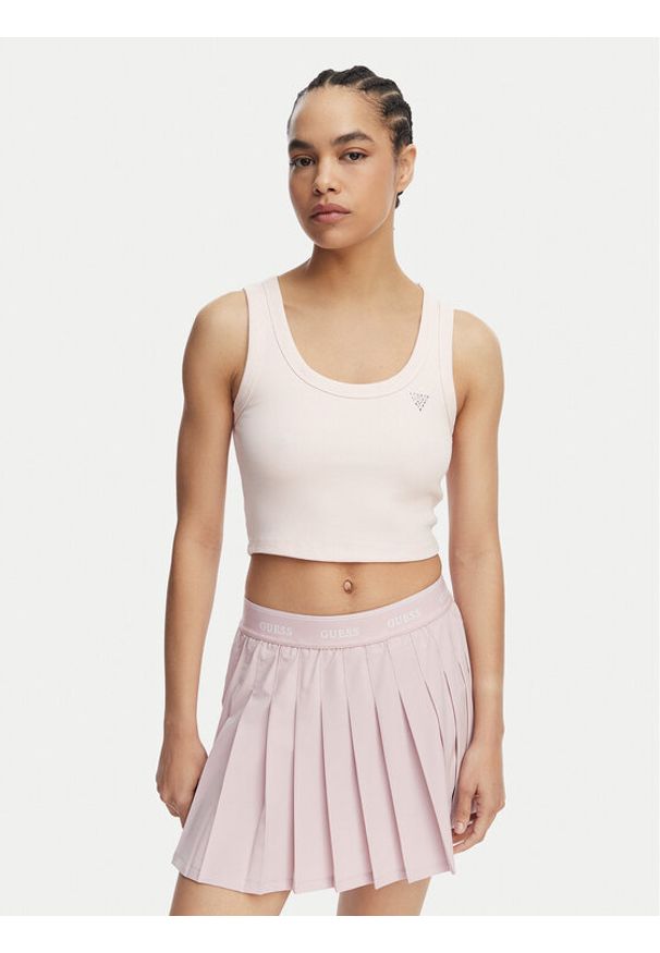 Guess Top V6GP07 K2987 Różowy jasny Slim Fit. Kolor: różowy. Materiał: wiskoza
