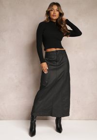 Renee - Czarna Maxi Trapezowa Spódnica z Ekoskóry Agapito. Kolor: czarny. Materiał: skóra, materiał
