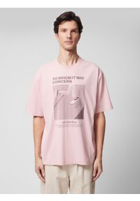 outhorn - T-shirt oversize z nadrukiem męski - różowy. Kolor: różowy. Materiał: materiał, bawełna, dzianina, prążkowany. Długość: długie. Wzór: nadruk. Sezon: wiosna #2