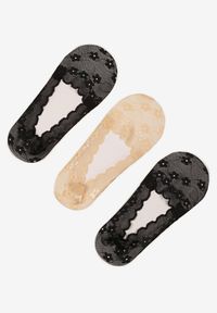 Renee - Beżowo-Czarne Skarpety z Koronki Typu Baletki 3-Pack Lilisea. Kolor: beżowy. Materiał: koronka. Wzór: koronka