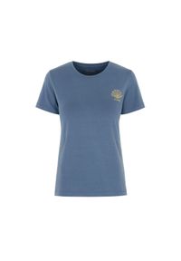Ochnik - Niebieski T-shirt damski z nadrukiem. Kolor: niebieski. Materiał: bawełna. Długość: krótkie. Wzór: nadruk. Styl: elegancki #4