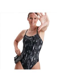 Strój jednoczęściowy pływacki damski Speedo Allover Black Grey. Kolor: wielokolorowy, czarny, szary. Materiał: elastan, poliamid