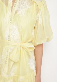 Born2be - Żółta Koszulowa Przezroczysta Sukienka z Bawełną Haftami i Paskiem Lirulira. Okazja: na co dzień. Kolor: żółty. Materiał: bawełna. Wzór: haft. Sezon: lato. Typ sukienki: koszulowe. Styl: casual, elegancki #6