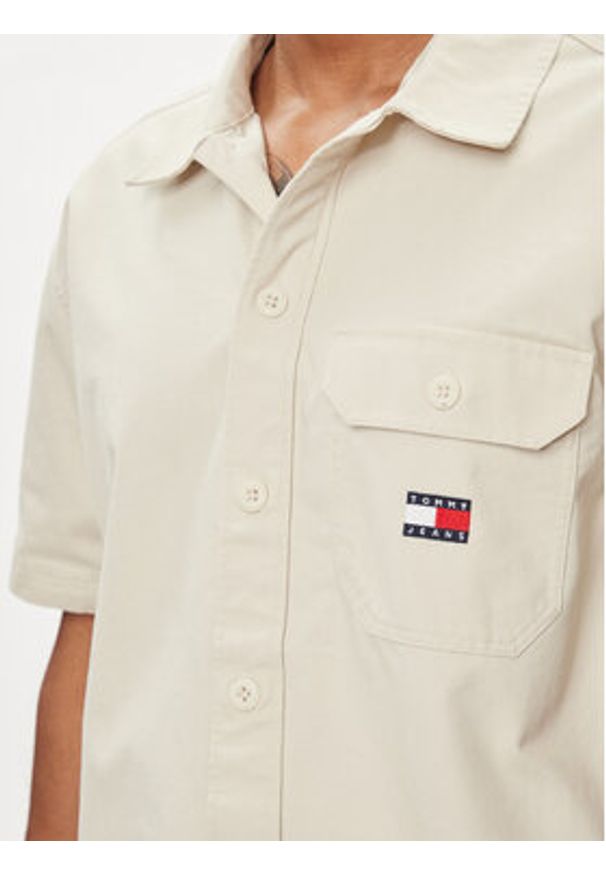 Tommy Jeans Koszula Essential DM0DM18969 Beżowy Regular Fit. Kolor: beżowy. Materiał: bawełna