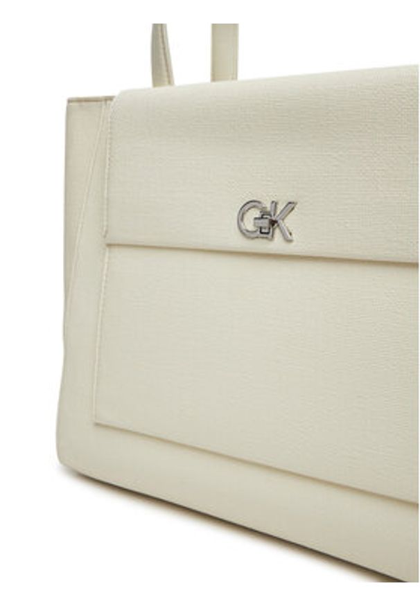 Calvin Klein Torebka Ck Medium Shopper_Tex K60K613178 Biały. Kolor: biały. Materiał: skórzane