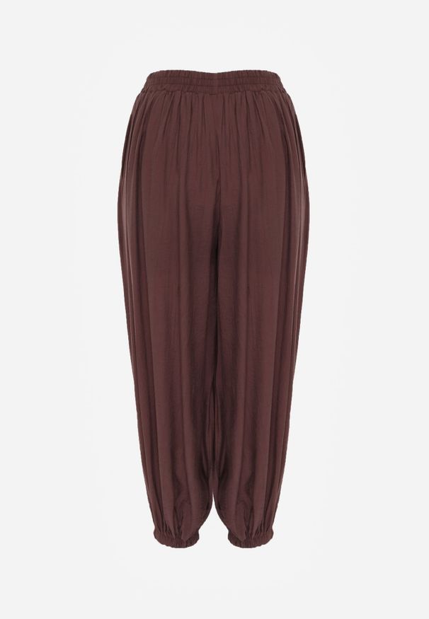 Renee - Brązowe Spodnie High Waist o Kroju Balloon Mezesha. Okazja: na co dzień. Stan: podwyższony. Kolor: brązowy. Długość: krótkie. Styl: boho, casual