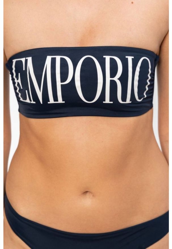 Emporio Armani - EMPORIO ARMANI Granatowe bikini z białym logo, Rozmiar S. Kolor: niebieski. Materiał: poliamid