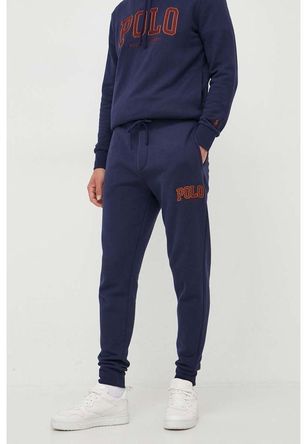 Polo Ralph Lauren spodnie dresowe kolor granatowy z aplikacją. Kolor: niebieski. Materiał: dresówka. Wzór: aplikacja
