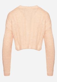 Born2be - Jasnoróżowy Krótki Sweter z Tłoczonym Wzorem Torilissa. Okazja: na spotkanie biznesowe. Kolor: różowy. Materiał: jeans. Długość rękawa: długi rękaw. Długość: krótkie. Styl: elegancki, biznesowy #7