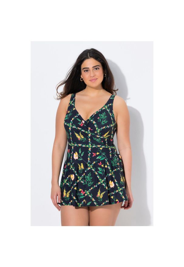 ULLA POPKEN - Damski Strój kąpielowy miękkie miseczki z fiszbinami ramiączka z regulacją. Kolekcja: plus size. Kolor: czarny. Materiał: poliamid, materiał, elastan