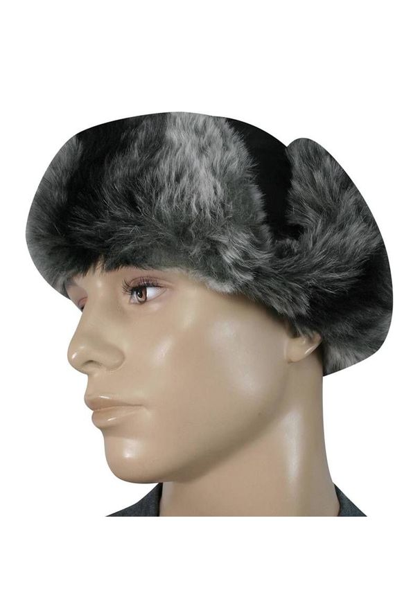 Jarek - Czapka Czarna z Nausznikami, Zimowa z Jasnym Futerkiem, Ciepła, z Kożuchem, Męska. Kolor: czarny. Materiał: poliester, akryl. Sezon: zima