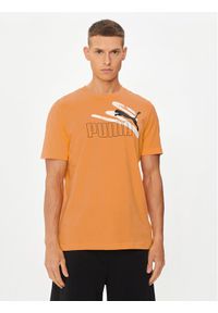 Puma T-Shirt Ess+ Logo 678988 Pomarańczowy Regular Fit. Kolor: pomarańczowy. Materiał: bawełna