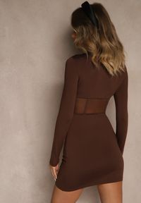 Renee - Brązowa Sukienka Vices Bodycon z Transparentną Wstawką Typu Gorset Necotte. Okazja: na imprezę, na randkę. Typ kołnierza: dekolt gorset. Kolor: brązowy. Typ sukienki: gorsetowe, bodycon. Styl: klasyczny #5