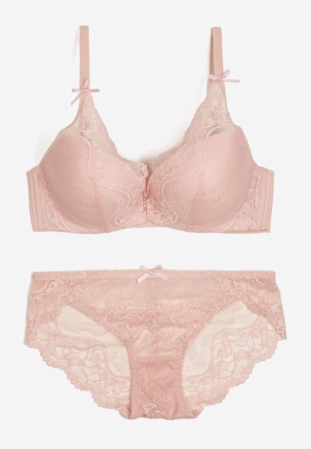 Born2be - Różowy Komplet z Ozdobnej Koronki Biustonosz Full Cup i Majtki Figi Afisa. Kolor: różowy. Materiał: koronka. Wzór: koronka