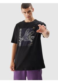 4f - T-shirt oversize z nadrukiem męski. Kolor: czarny. Materiał: bawełna, dzianina. Wzór: nadruk