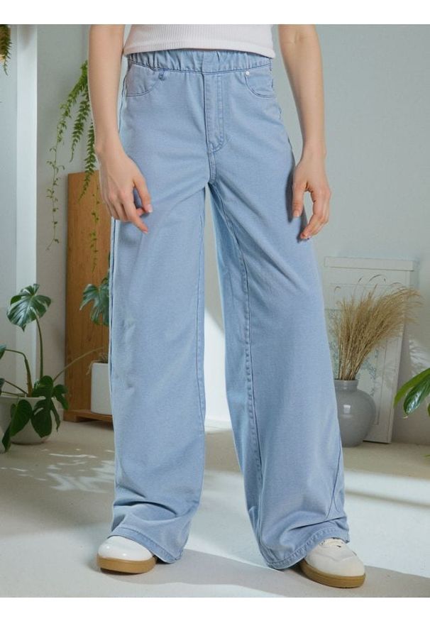 Sinsay - Jeansy wide leg - niebieski. Kolor: niebieski