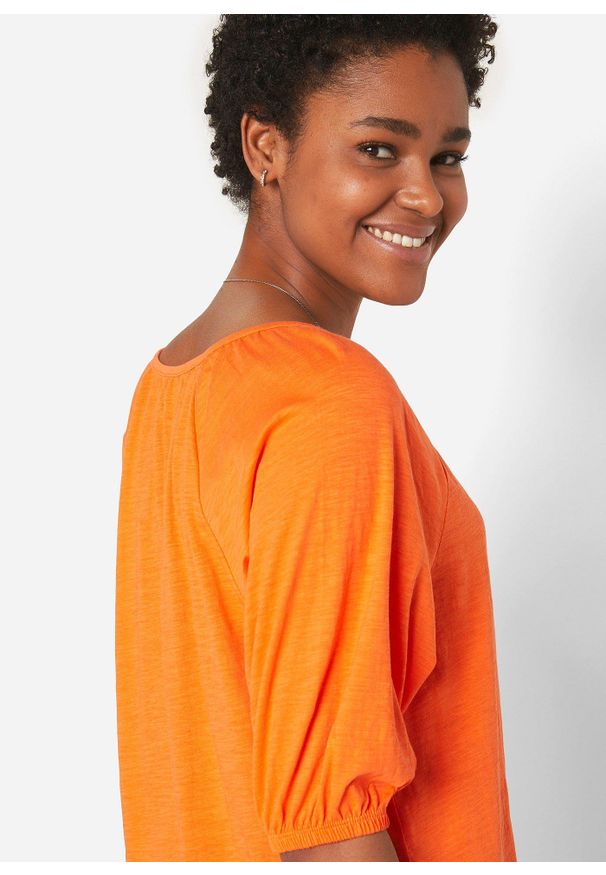 bonprix - Shirt z bawełny organicznej, krótki rękaw. Kolor: pomarańczowy. Materiał: bawełna. Długość rękawa: krótki rękaw. Długość: krótkie