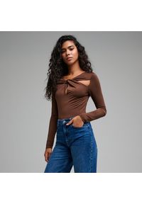 Sinsay - Bluzka z wiązaniem - Brązowy. Kolor: brązowy #1