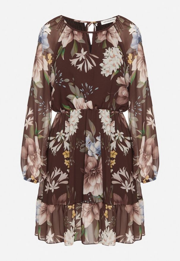 Born2be - Brązowa Sukienka o Rozkloszowanym Kroju w Kwiaty Zeramera. Okazja: na co dzień. Kolor: brązowy. Materiał: wiskoza. Długość rękawa: długi rękaw. Wzór: kwiaty. Typ sukienki: rozkloszowane. Styl: casual