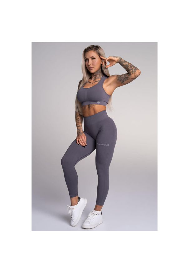 GYM GLAMOUR - Legginsy fitness damskie Gym Glamour push up. Kolor: szary. Sport: fitness