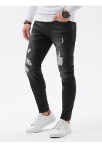Ombre Clothing - Spodnie męskie jeansowe SLIM FIT P1064 - czarne - XL. Okazja: na co dzień. Kolor: czarny. Materiał: jeans. Styl: casual