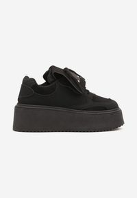 Born2be - Czarne Sneakersy na Grubej Podeszwie z Wywiniętym Językiem i Kokardą Ellisare. Okazja: na co dzień. Kolor: czarny. Materiał: jeans #3