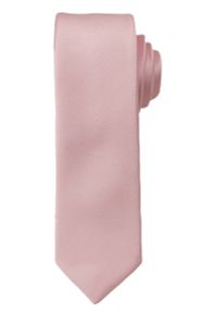 Wąski, Jednolity Krawat Męski, Lśniący - 5 cm - Angelo di Monti, Jasnoróżowy. Kolor: różowy. Wzór: jednolity #1