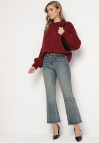Born2be - Niebieskie Jeansy o Kroju Dzwonów z Dodatkowym Paskiem z Klamrą Senaliea. Okazja: na co dzień. Kolor: niebieski. Wzór: aplikacja. Styl: casual, retro, elegancki #4