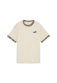 Puma - Młodzieżowa koszulka Essentials ze zwierzęcym wzorem o luźnym kroju PUMA. Kolor: biały, wielokolorowy, beżowy. Wzór: motyw zwierzęcy. Sport: joga i pilates