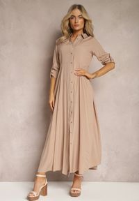 Renee - Jasnobeżowa Sukienka Hillcrest. Kolor: beżowy. Długość rękawa: długi rękaw. Typ sukienki: koszulowe. Długość: maxi #3