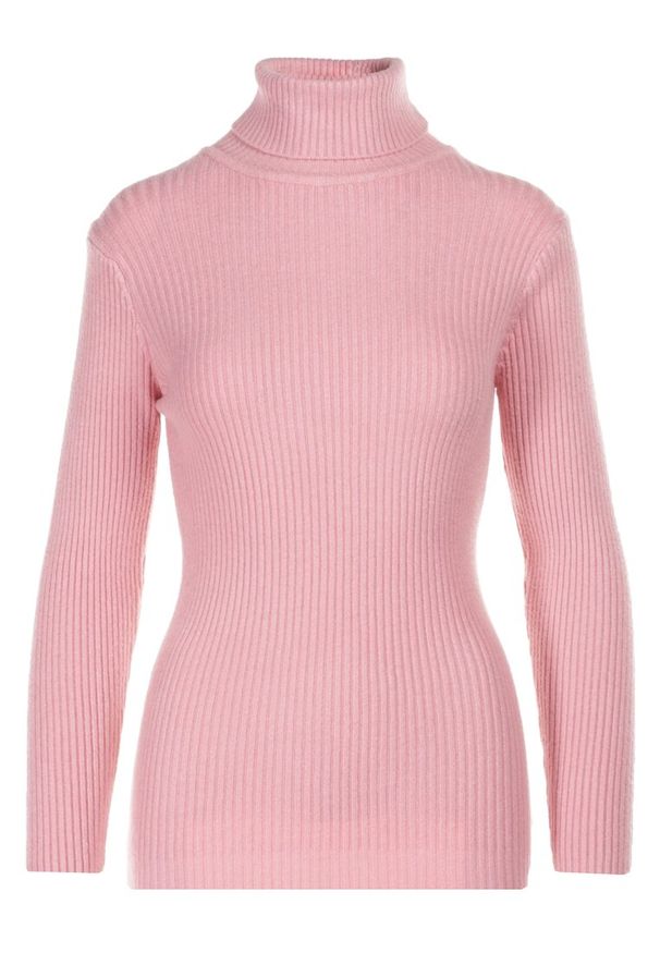 Born2be - Różowy Golf Oranya. Typ kołnierza: golf. Kolor: różowy. Materiał: dzianina, prążkowany. Długość rękawa: długi rękaw. Długość: długie