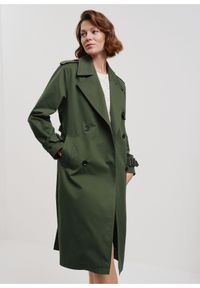 Ochnik - Zielony płaszcz damski z paskiem. Kolor: zielony. Materiał: poliester. Długość: długie #5