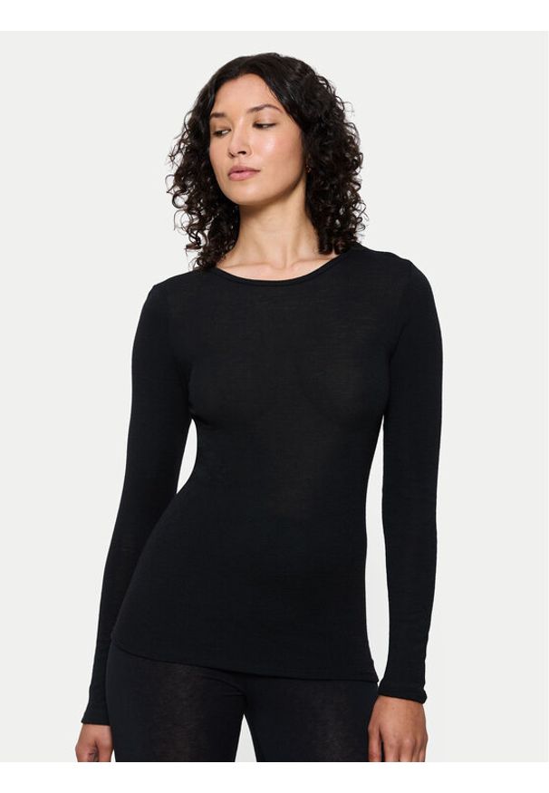 Triumph Koszulka piżamowa Beauty Layers 10225656 Czarny Slim Fit. Kolor: czarny. Materiał: wełna