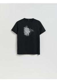 Reserved - T-shirt slim z bawełny merceryzowanej - czarny. Kolor: czarny. Materiał: bawełna #1