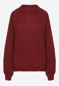 Born2be - Bordowy Sweter o Klasycznym Prostym Kroju z Domieszką Wełny i Wiskozy Sezisya. Okazja: na co dzień. Kolor: czerwony. Materiał: wełna, wiskoza. Długość rękawa: długi rękaw. Długość: długie. Wzór: aplikacja. Sezon: zima, jesień. Styl: klasyczny #4