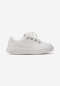 Renee - Białe Sznurowane Sneakersy z Ekoskóry z Detalami z Cyrkoniami Falenc. Okazja: na co dzień. Kolor: biały. Materiał: jeans #4