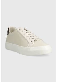 Calvin Klein sneakersy skórzane VULC LACE UP - MET kolor beżowy HW0HW01884. Zapięcie: sznurówki. Kolor: beżowy. Materiał: skóra #4