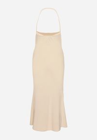 Born2be - Beżowa Taliowana Sukienka Koktajlowa z Wiskozą Izazira. Kolor: beżowy. Materiał: wiskoza. Styl: wizytowy #7