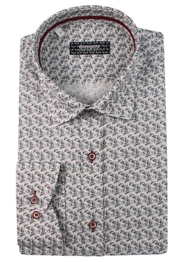 Zielona elegancka koszula Grzegorz Moda Męska do pracy, w geometryczne wzory