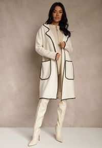 Renee - Beżowy Kardigan z Haftowaną Lamówką Tuscele. Okazja: na co dzień. Kolor: beżowy. Materiał: jeans. Wzór: haft. Styl: casual, elegancki #4