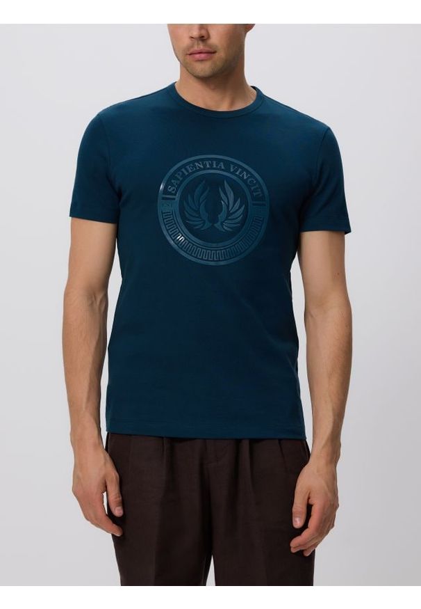 Reserved - T-shirt slim fit z nadrukiem - szary. Kolor: szary. Materiał: bawełna, dzianina. Wzór: nadruk