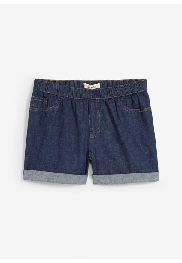 bonprix - Szorty dżinsowe mid waist. Kolor: niebieski