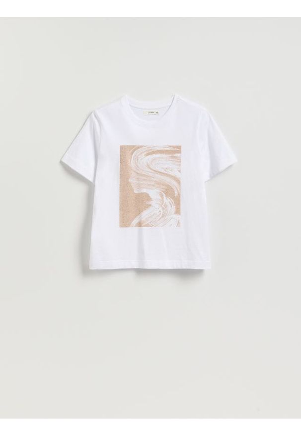Reserved - T-shirt z nadrukiem - biały. Kolor: biały. Materiał: bawełna, dzianina. Wzór: nadruk