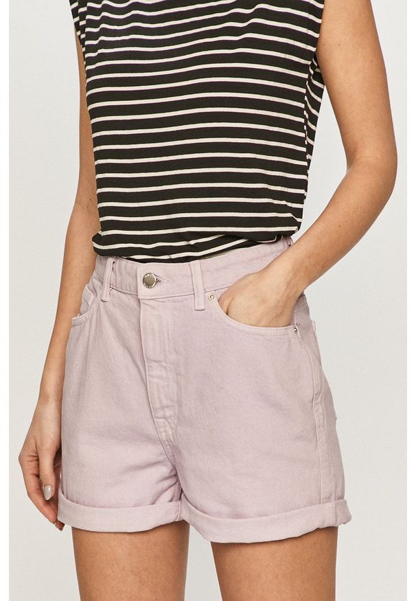 only - Only Szorty jeansowe damskie kolor fioletowy medium waist. Okazja: na co dzień. Kolor: fioletowy. Materiał: jeans. Styl: casual