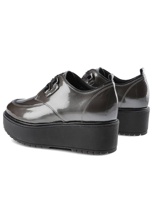 CheBello - Szare Półbuty Chebello Damskie Buty Na Platformie. Okazja: na co dzień. Zapięcie: sznurówki. Kolor: szary. Materiał: lakier, skóra. Szerokość cholewki: normalna. Obcas: na platformie. Styl: klasyczny, casual, elegancki. Wysokość obcasa: średni